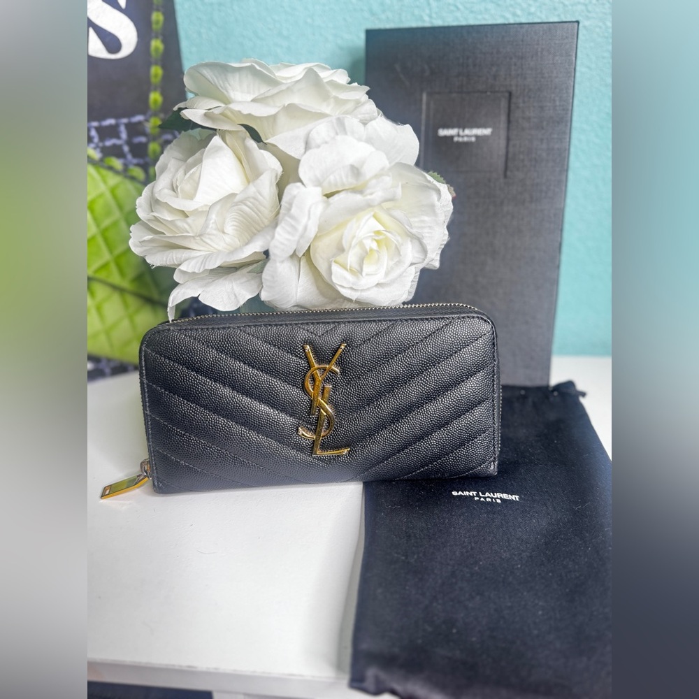 YSL Black Quilted Zip Wallet